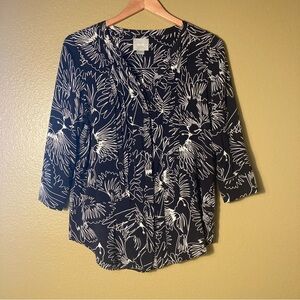 Maeve Black and White Bird Patterned Blouse 3/4sleeve